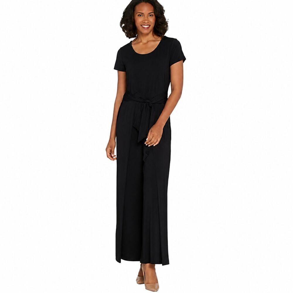 H by Halston Jet Set Jersey Black Jumpsuit Size 1X Like New